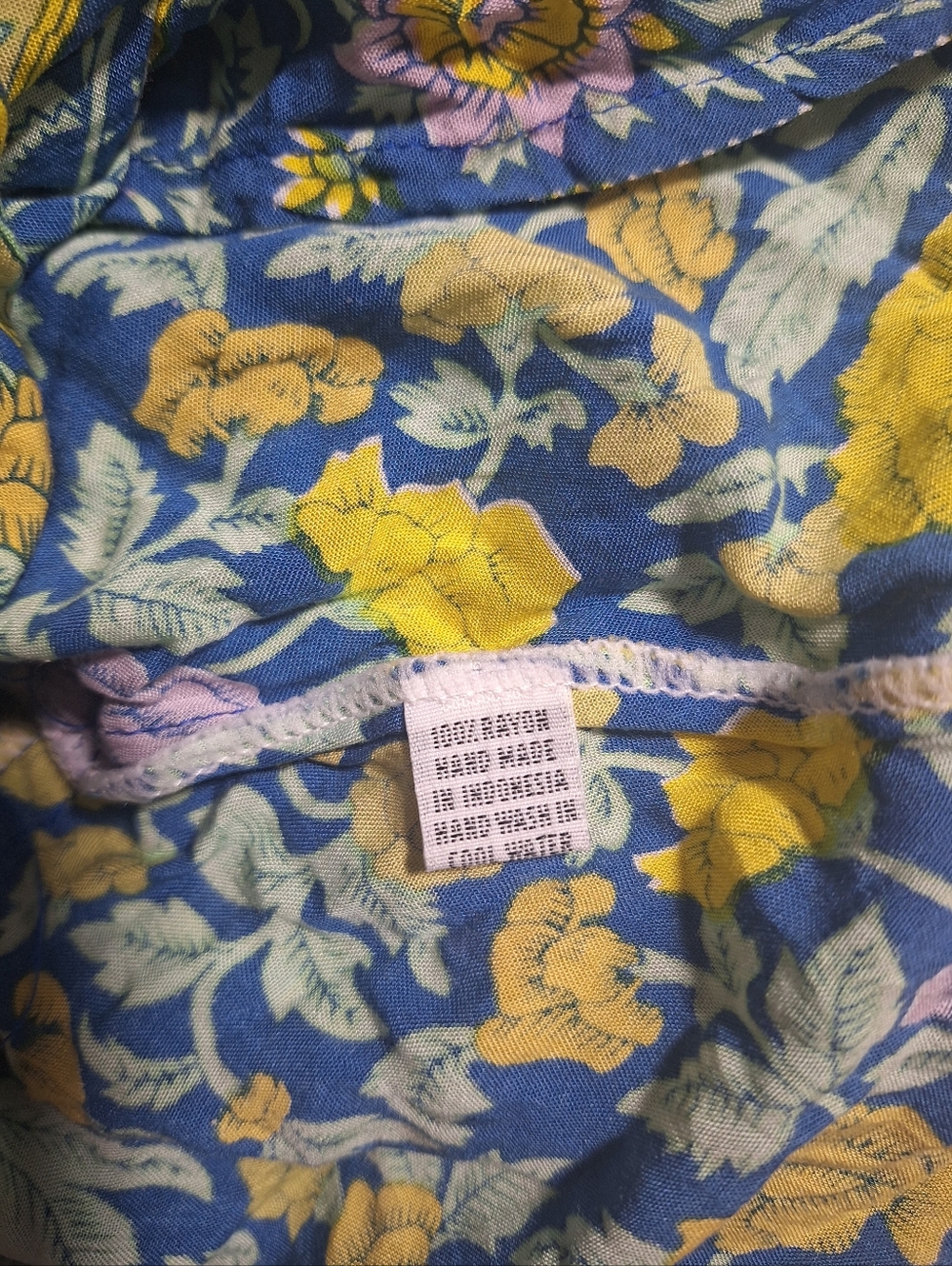 Sea Lustre Floral Blue Purple Yellow Short Sleeve Waist Tie V-Neck Mini Dress - Picture 7 of 7